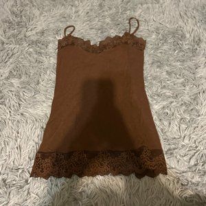brown lacy long tank top, size small, never worn (vintage lingerie)